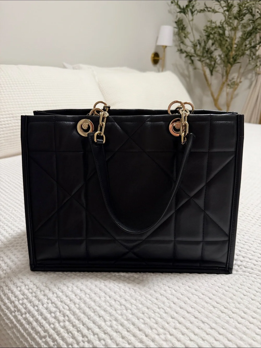 Dior Black Quilted Tote Bag with Gold Hardware - Women's Handbag